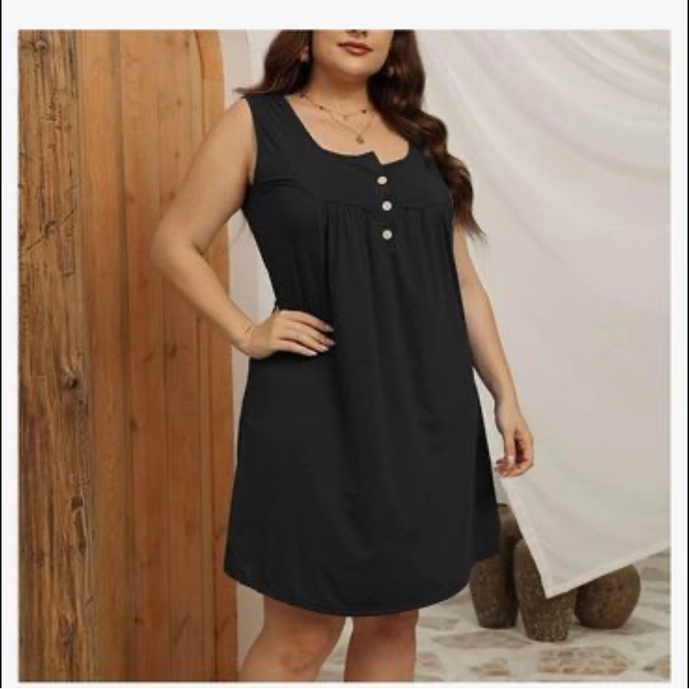 Women’s summer crew neck  sleeveless T-shirt black sundress